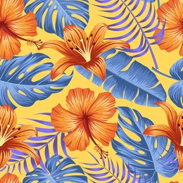 floral seamless pattern with leaves. tropical background	
