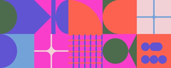 abstract geometric artwork design with simple shapes and figures. horizontal pattern graphics with geometrical elements. perfect for web banner, business presentation, branding package, fabric print.