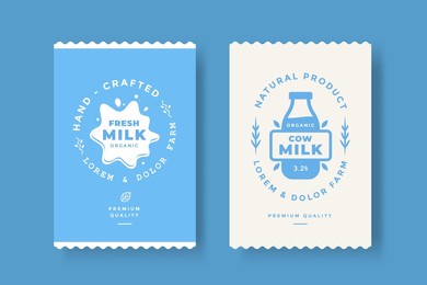 cow milk vintage product label template with silhouette splash and bottle. farm emblem dairy products packaging design. vector