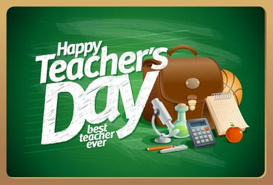 happy teacher's day card design, best teacher ever vector poster or web banner holiday template