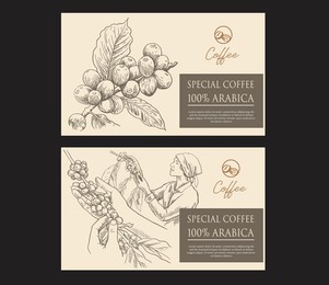 coffee label packaging of sketch drawing. set coffee packaging for label sticker paper. vector coffee