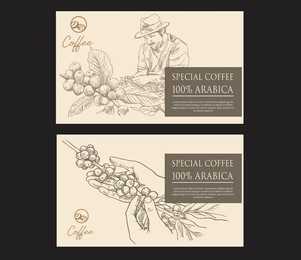 coffee label packaging of sketch drawing. set coffee packaging for label sticker paper. vector coffee