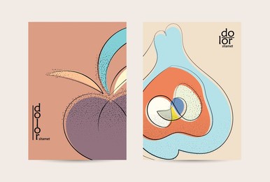 eco packaging vector design. fruit logo with flat colors and grunge texture. doodle drawing vegetable healthy food. vegan bolt sketch poster. summer organic fresh concept.