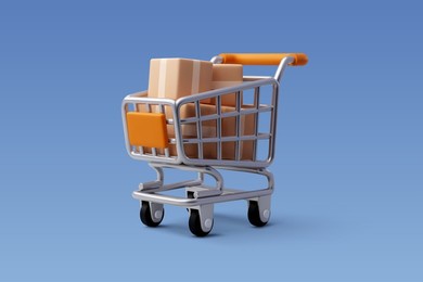 3d vector shopping trolley with parcel boxes, shopping online concept. eps 10 vector.