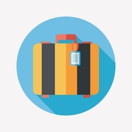 vintage travel suitcases, flat icon with long shadow