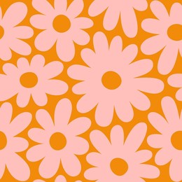 groovy daisy flowers seamless pattern. floral vector background in 1970s hippie retro style for print on textile, wrapping paper, web design and social media. orange color.