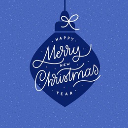 merry christmas and happy new year in a fir tree bauble. cute calligraphy design for invitation and greeting card. 