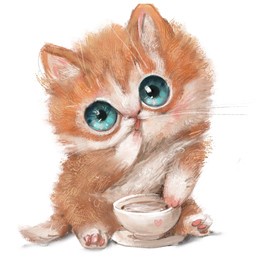 cute kitten with coffee cup
