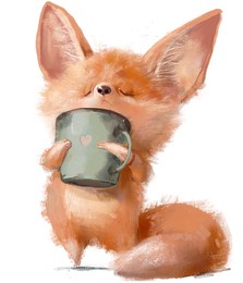 cute fox with coffee cup