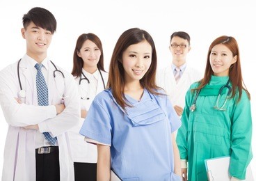 professional medical doctor team standing over white background