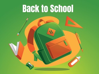 school bag with stationery back to school poster