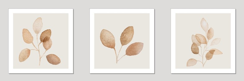 seasonal autumn watercolor leaves paintings symbolized amazing autumn nature. beautiful abstract aquarelle drawings set