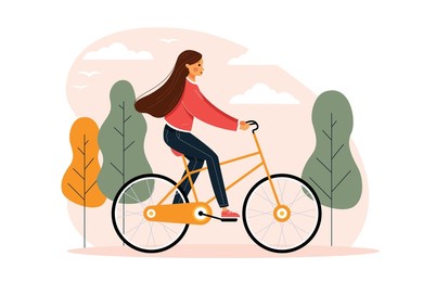 woman riding bike illustration vector