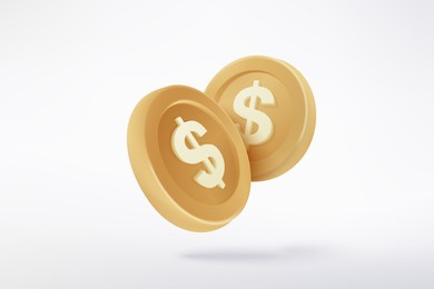 3d money coin saving on white background. bundles cash and floating coins exchange with finance business concept, earning investment. 3d money icon vector rendering illustration