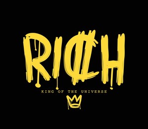 rich slogan text with dollar symbol and crown drawing on black. vector illustration design for fashion graphics, t shirt prints.