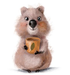 cute quokka with coffee cup