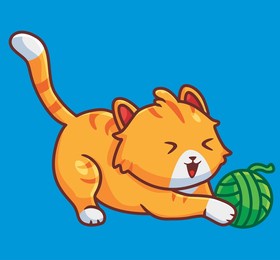 cute cat playing rolling ball. isolated cartoon animal illustration. flat style sticker icon design premium logo vector. mascot character