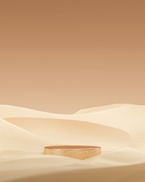 gold podium on dessert sand dune background for product placement 3d render 