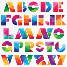 multicolor low poly style alphabet letters isolated on white background