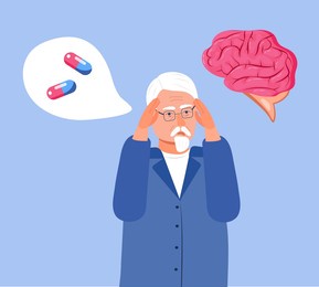 alzheimer old man, neurology health care, parkinson or dementia metaphor are shown. senses diseases for medical website. international day of older persons, alzheimer awareness month. 