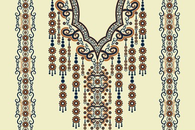 vector ethnic neck embroidery floral shape vintage color style. tribal art shirts fashion.