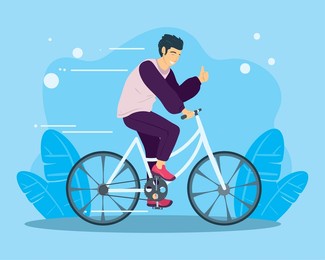 poster of man on a bike over blue