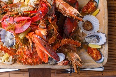 seafood mix platter close up