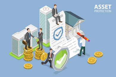 3d isometric flat  conceptual illustration of asset protection, financial insurance