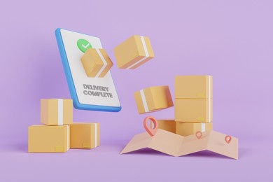 e-commerce concept, delivery service on mobile application. 3d logistic application service concept. 3d rendering.