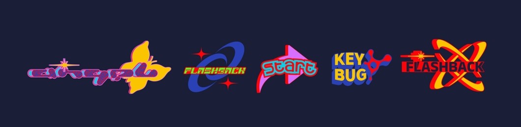 vector graphic assets set. bold modern shapes for posters template, flyers, clothes, social media, graphic design, sticker, in y2k style, futuristic, anti-design, digital collage, retro futurist.