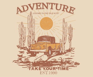desert vibes . desert adventure print design. road trip vector artwork. cactus graphic print illustration. 