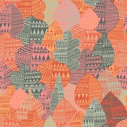 bright autumn concept background in vector. stylish seamless pattern made of flowers with tribal ornament