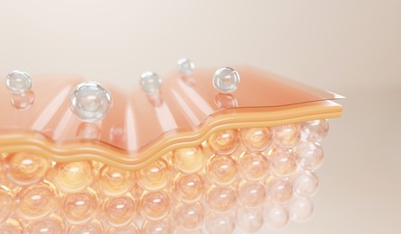 serum and vitamin drop on skin cell.
serum through the skin layer and reduce up saggy skin of the skin cell. 3d rendering.  