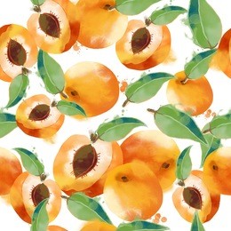 watercolor vector fruits seamless pattern of apricots