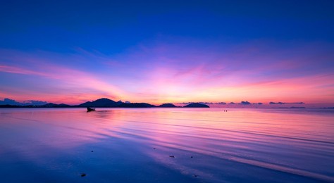 landscape long exposure of majestic clouds in the sky sunset or sunrise over sea with reflection in the tropical sea.beautiful cloudscape scenery.amazing light of nature landscape nature background