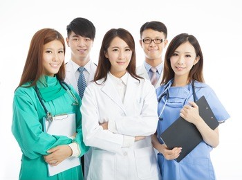 professional medical doctor team standing over white background