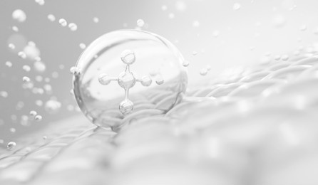 collagen and vitamin drop skin cell. concept cosmetics solution. serum through the skin layer and reduce up saggy skin of the skin cell. 3d rendering.  
