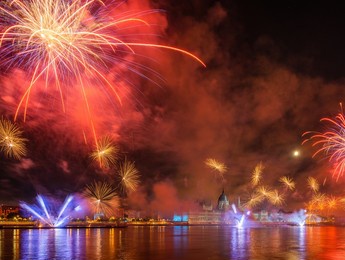 fireworks at budapest, hungary and the parliament