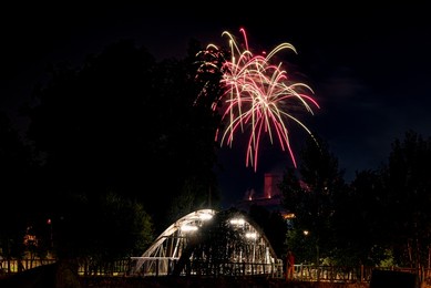 fireworks launched from san vicente castle in monforte de lemos (galicia, spain)