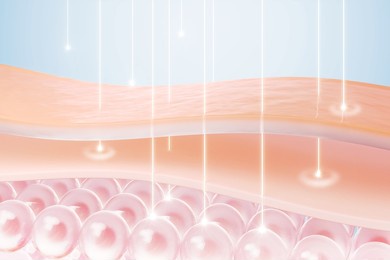 laser through on the skin layer, serum or vitamin skin repair concept, saggy skin cell, 3d rendering.