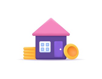 real estate and property business, home investment, buying and selling buildings, house prices. 3d symbols or icons, houses and coins. vector concept design. graphic elements. 3d and realistic