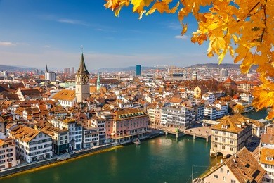 downtown of zurich at sunny day