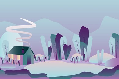 beautiful country house with abstract garden and forest. rural colorful landscape. design for the development of web design, graphics of the natural landscape. cartoon vector illustrations.