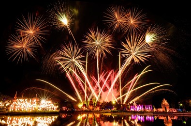 fireworks light up the sky, new year celebration.