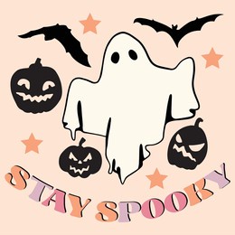 cute ghost halloween slogan retro design t-shirt design.