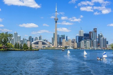 the beautiful toronto's skyline with cn tower over lake. urban architecture. canada.