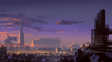 landscape digital painting of sci-fi city,illustration art