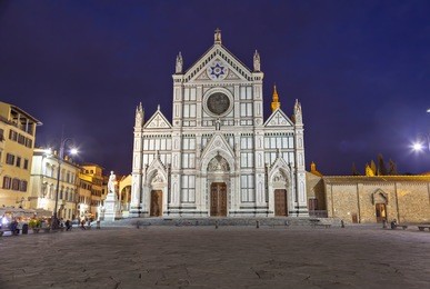 basilica of santa croce - the principal franciscan church in florence, italy at the evening