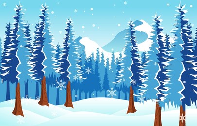 premium winter background with snowflakes in flat style. winter scene vector stock illustration. 