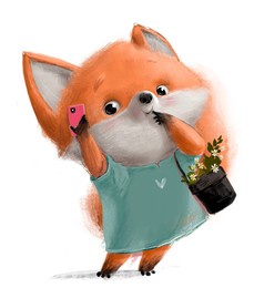 cute lovely foxy girl character with flowers